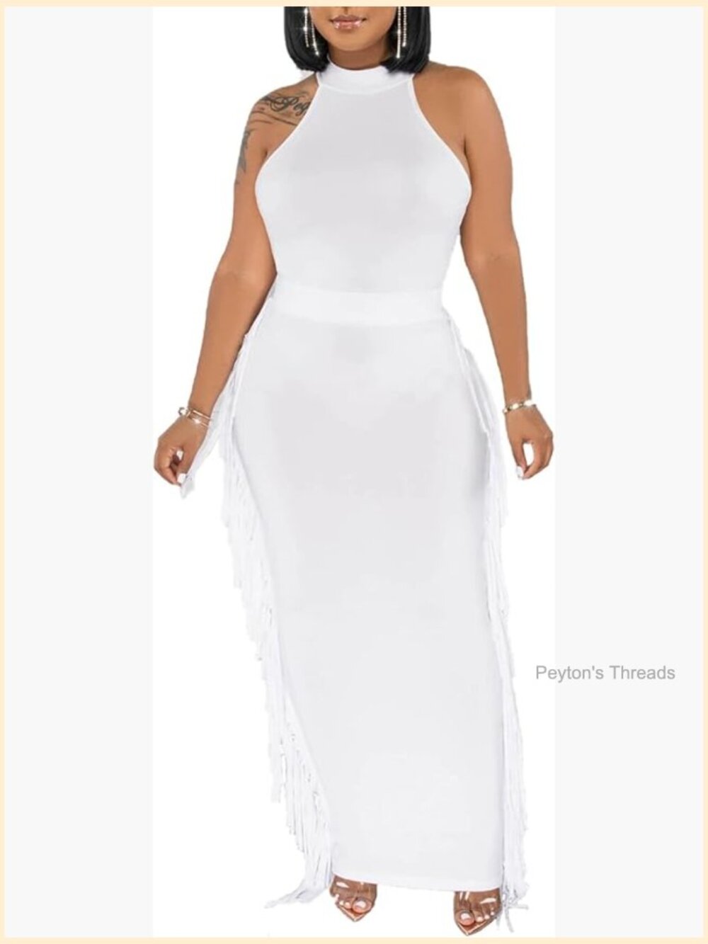 2 Piece Outfits for Women Sexy Halter Crop Top Ruched Bodycon Midi Skirt Set
